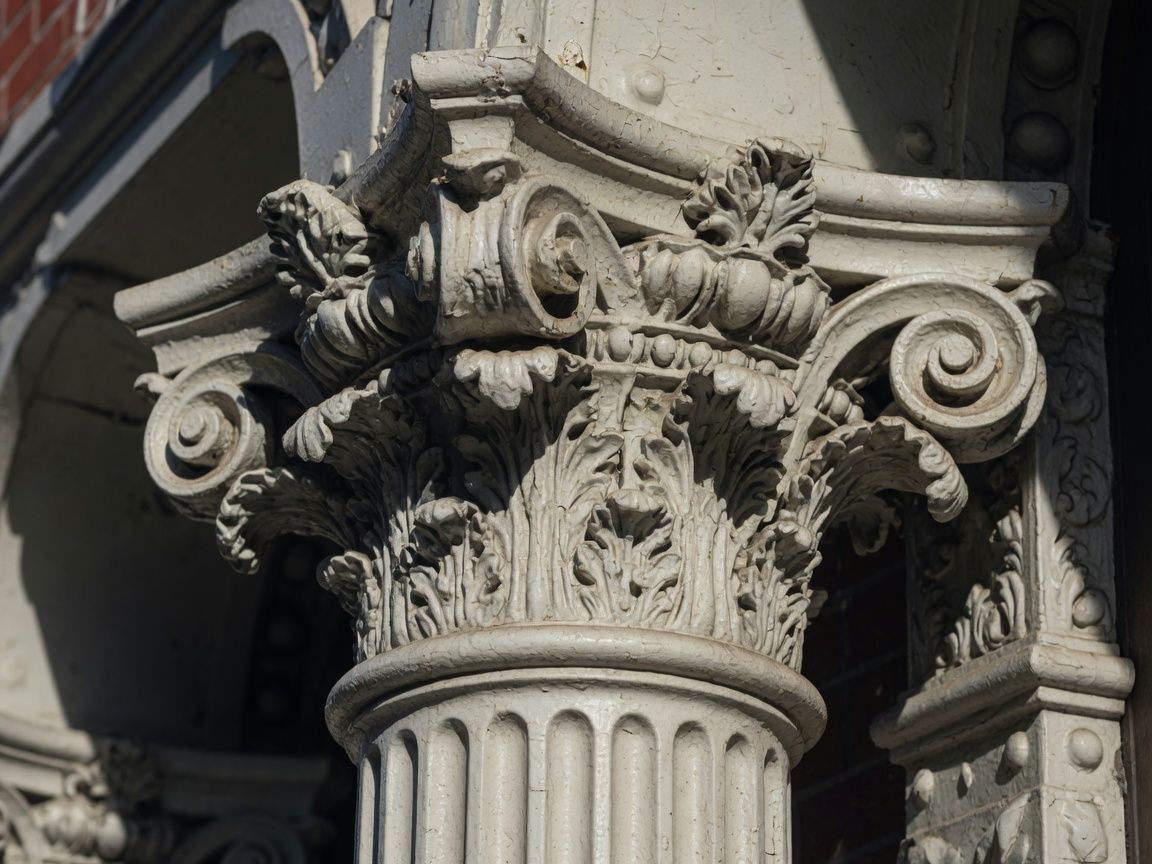Ornate cast iron column capital detail — SoHo