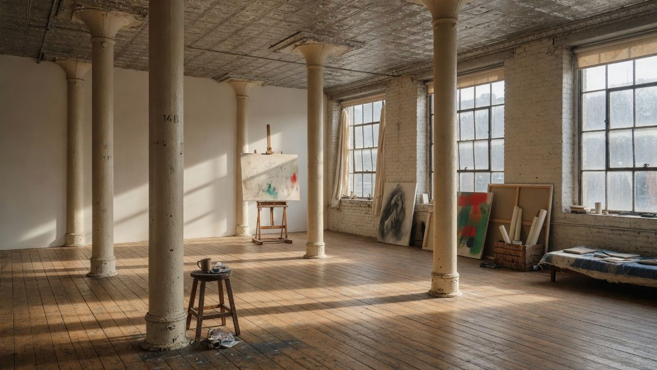 SoHo cast iron loft interior with exposed columns — artists lived here
